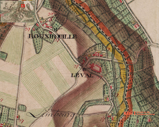 La cense de Leval sur la carte Ferraris 1770-1778